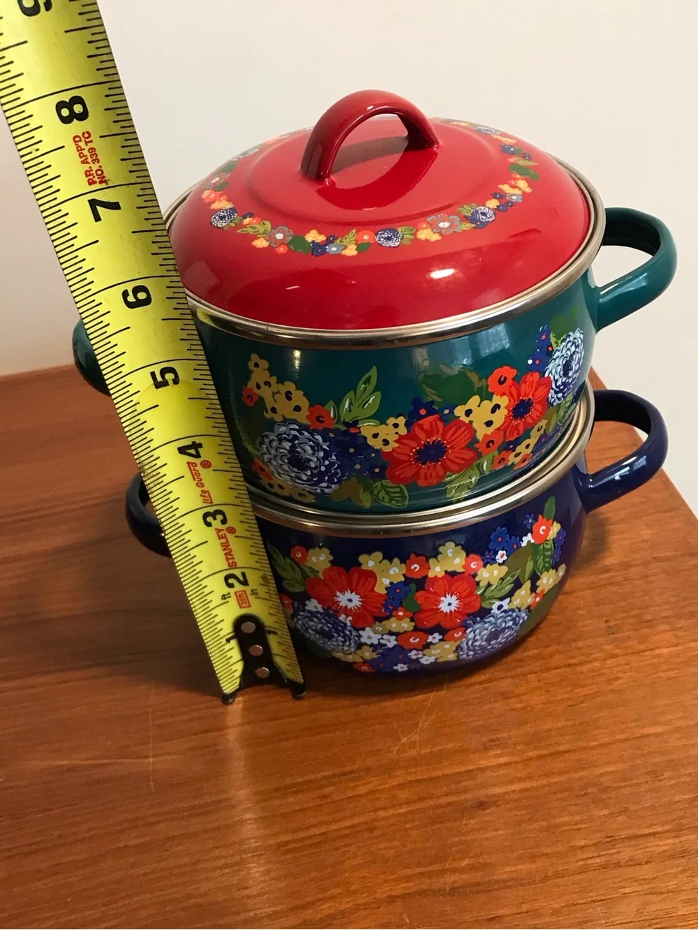 Pioneer Woman 1 Qt Mini Dutch Oven  Dazzling Dahlias Floral EUC lot of 2 w Lids